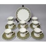 A Susie Cooper Keystone Pattern Coffee Set to comprise Cake Plate, Milk Jug, Sugar Bowl, Six Saucers