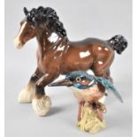 A Beswick Kingfisher and Cantering Shire, Latter with Leg AF