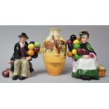 A Royal Doulton Series Ware Vase, Balloon Lady and Balloon Man, all with Condition Issues