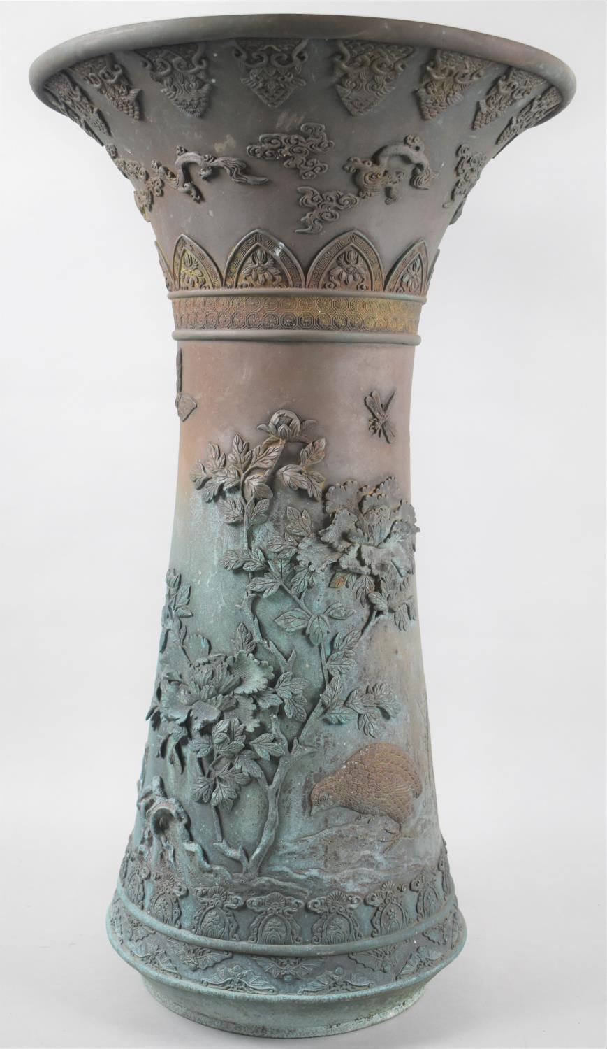 A Large Heavy Japanese Bronze Vase Decorated in High Relief Telling the Story of Oiwa from the