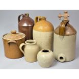 A Collection of Three Various Glazed Brewers Bottles Together with a Lidded Glazed Pot, Jug and a