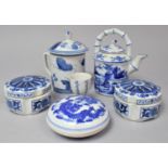 A Collection of Various Modern Chinese Blue and White to Comprise Teapot, Lidded Pots, Cup and Cover