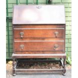 A Mid 20th Century Fall Front Bureau with Two Base Drawers, 73cm wide