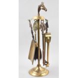 A Mid 20th Century Brass and Iron Companion Set with Horses Head Decoration, 42.5cm High