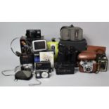 A Collection of Vintage and Modern Cameras, 10x50 Binoculars, Radio Cassettes, Tomtom etc