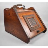 A Late Victorian/Edwardian Coal Scuttle with Brass Carrying Handle and Metal Liner, Carved Panel