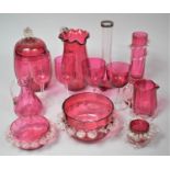 A Collection of Thirteen Pieces of 19th Century and Later Cranberry Glass to comprise Silver Mounted