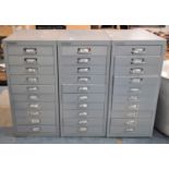 A Set of Three Bisley Ten Drawer Metal Cabinets, Each 28cm x 38cm x 59cm High