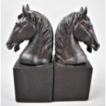 A Pair of Modern Bookends or Ornaments, Horses Heads, Each 24cm high