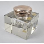 A Silver Mounted Perspex Desktop Inkwell of Square Form, 9cm x 6cm High