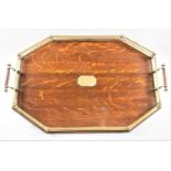 A Nice Quality Edwardian Silver Plate Mounted Oak Two Handled Galleried Drinks Tray, Overall