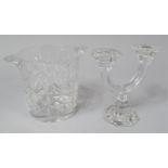 A Cut Glass Ice Bucket together with a Villeroy and Boch Two Branch Candelabra