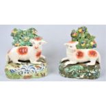 A Pair of Early 19th Century Staffordshire Flatbacks, Lambs with Bocage, Both with Condition