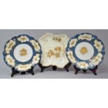 A Pair of Limoges Cabinet Plates Decorated in Blue and Gilt Together with a Royal Crown Derby