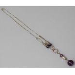 A 19th Century Silver Necklet, Unmarked but Testing for Silver and Having Amethyst Droppers