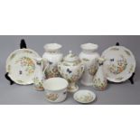 Nine Pieces of Aynsley Cottage Garden to comprise Pair of Urns, Pair of Vases, Lidded Vase, Pin