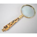 A Reproduction Brass Mounted Magnifier Glass with Ceramic Handle, 25.5cm Long