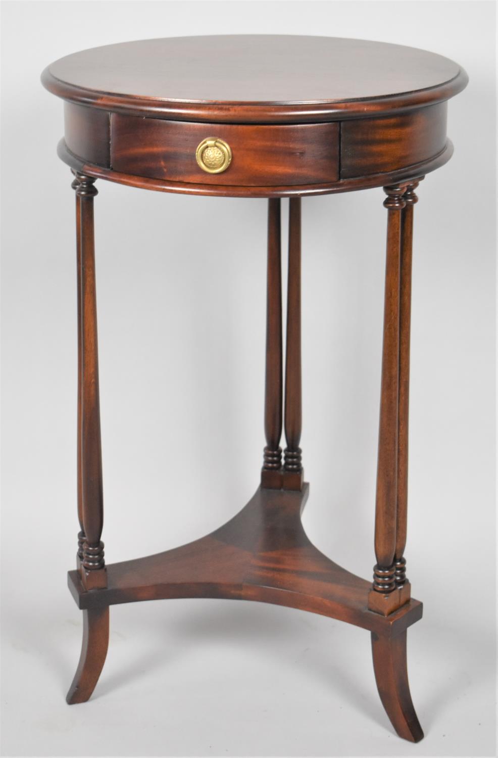 A Modern Circular Topped Mahogany Drum Table with Single Drawer, 44cm Diameter
