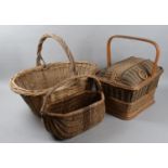 A Collection of Three Wicker Shopping Baskets and Trug, Trug 57cm Long