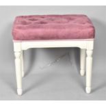 A Modern White Painted Buttoned Upholstered Rectangular Dressing Table Stool, 53cm Wide