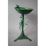 A Green Painted Bird Bath on Tripod Support, 32cm Diameter and 67cm high