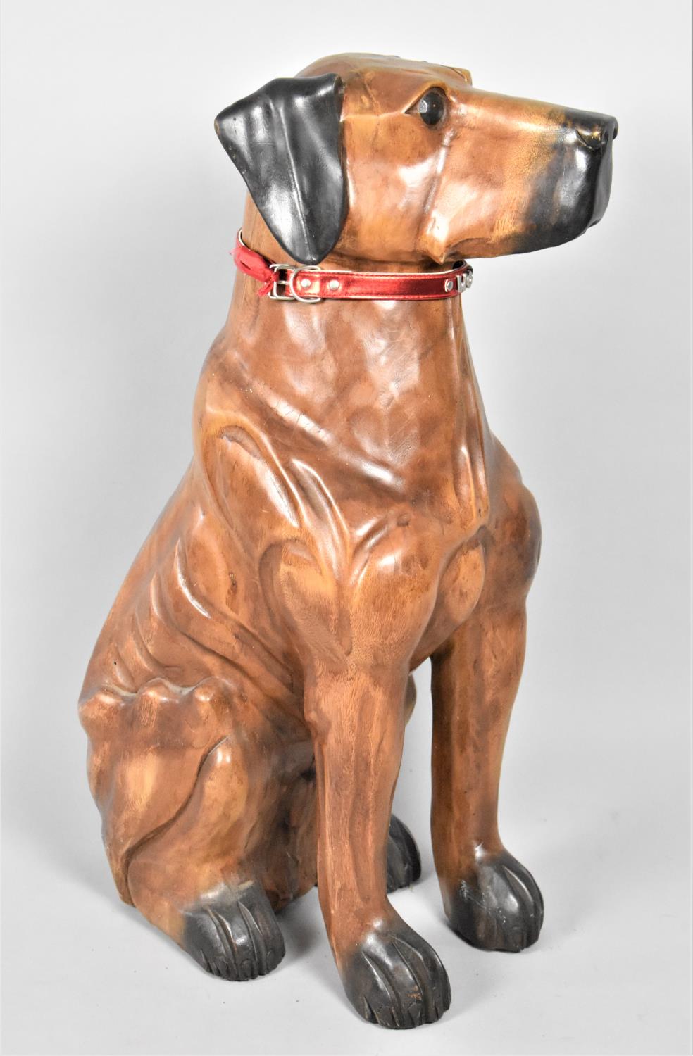 A Modern Large Carved Wooden Study of a Seated Dog, 76cm High