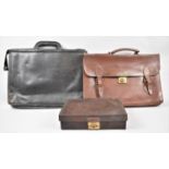 Two Vintage Leather Briefcases and a Leather Case