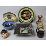 A Collection of Various Studio and Glazed Pottery to include Square Shaped Raised Shallow Bowl