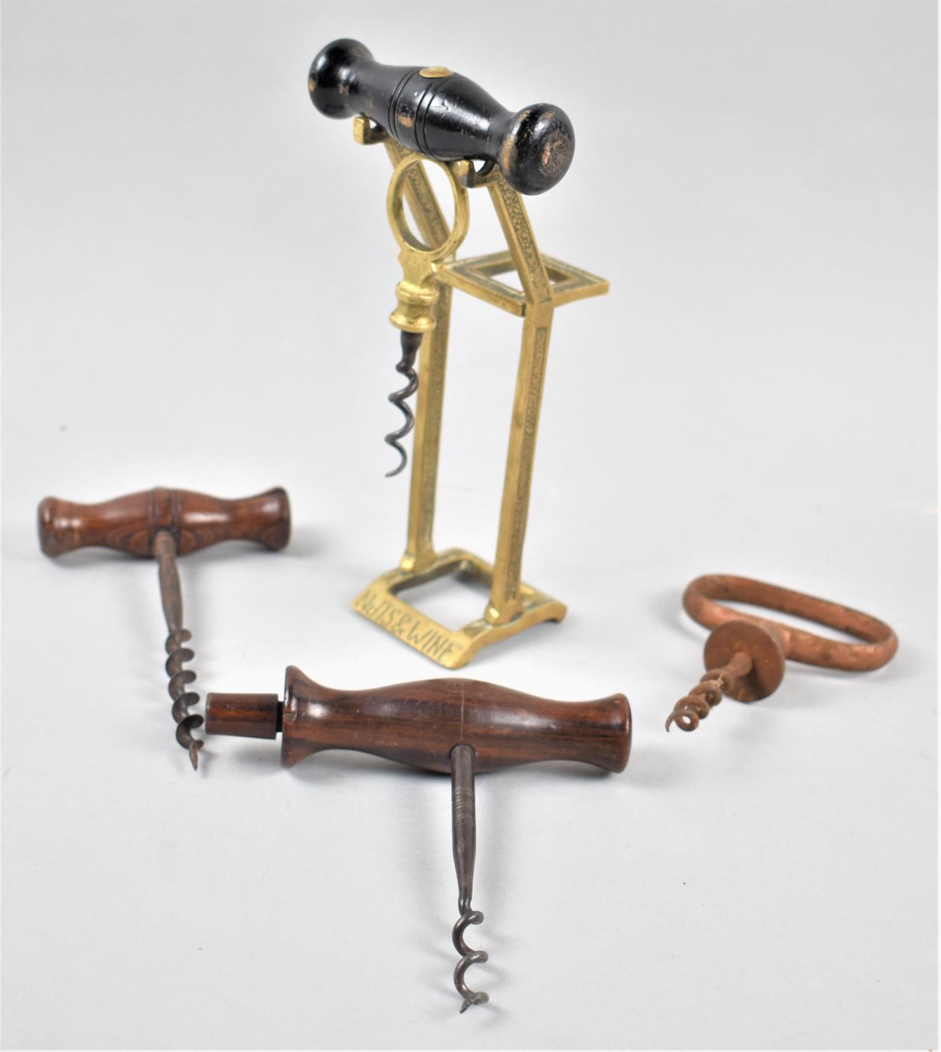 A Collection of Vintage Corkscrews Together with a Late 19th Century Brass "Nuts and Wine" Stand