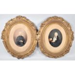 A Pair of Late Victorian Gilt Framed Over Painted Photographs of Gent and His Wife, Each 45x38cm