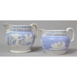 Two Late 19th Century Blue and White Glazed Jasperware Jugs Decorated with Classical Scenes, both