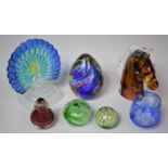 A Collection of Various Paperweights to comprise Large Example, Horsehead Example, Millefiori Type