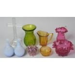 A Collection of Various Coloured Glassware to comprise Pair of Opalescent Vases of Ribbed Globular