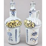 A Pair of Dutch Faience "Jenever" Jugs, Early/Mid 20th Century with Pierced Crown Finials to Cork