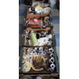 Five Boxes of Ceramics to Include Ornaments, Vases, Posy Ornaments, Thimbles, Dinnerwares etc