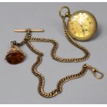 A Gold Plated Double Albert Watch Chain with Amber Coloured Fob Together with a Small Swiss Pocket