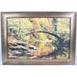 A Framed Modern Print on Canvas, Bridge Over River, 59x39cm