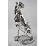 A Modern Silvered Study of a Seated Cheetah, 41.5cm high