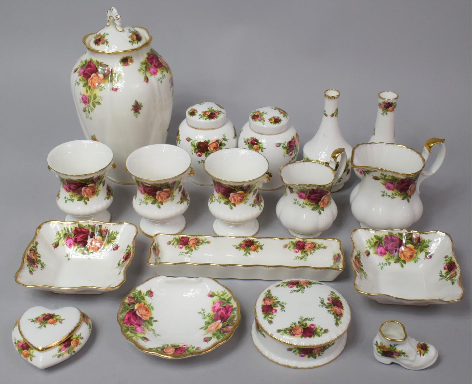 A Collection of Various Royal Albert Old Country Roses China to comprise Vases, Jug, Lidded Ginger