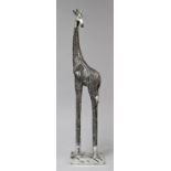 A Modern Silver Plated Resin Study of a Giraffe, One Ear Missing, 48cm high