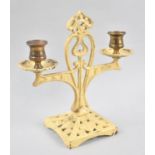 A Cast Metal and Brass Two Branch Art Nouveau Candelabra, 23cm High