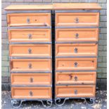 A Pair of Modern Metal and Pine Six Drawer Bedroom Chests, Each 52cm wide