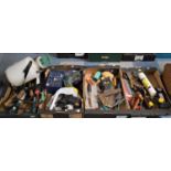 Four Boxes of Various Hand and Workshop Tools, Electric Drill, Foot Pump etc