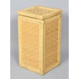 A Woven Square Linen Basket with Hinged Lid, 49cm high