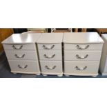 A Set of Three Three Drawer Bedroom Chest, Two by 63cm Wide and one 42cm wide