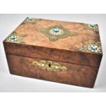 A Late 19th Century Burr Walnut Work Box, the Hinged Lid with Five Pale Blue Cabouchons, Missing