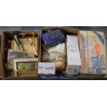 Two Boxes of Sundries to Include Vintage Dolls, Sewing Accessory, Ceramics, Pictures and Prints etc