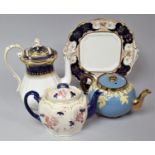 A Spode Lancaster Pattern Coffee Pot, Sadler Blue Glazed Teapot Decorated in Relief with Grape and