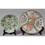 Two Pieces of Late 19th Chinese Canton Export ware to Include Celadon Glazed Plate Housing Bird,
