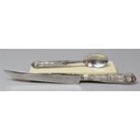 A Silver Handled Preserve Spoon Together with a Silver Handled Bread Knife, Hallmarks for